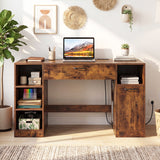 Sewing Table with Power Outlets Craft Station Desk with 2 Drawers Open Compartments