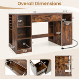 Sewing Table with Power Outlets Craft Station Desk with 2 Drawers Open Compartments