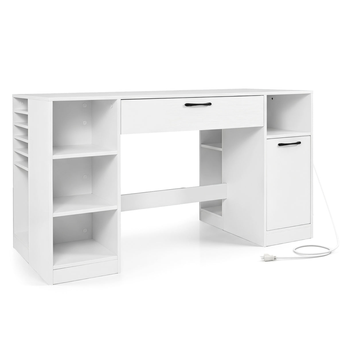 Sewing Table with Power Outlets Craft Station Desk with 2 Drawers Open Compartments