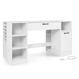 Sewing Table with Power Outlets Craft Station Desk with 2 Drawers Open Compartments