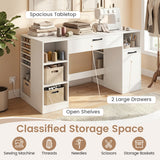 Sewing Table with Power Outlets Craft Station Desk with 2 Drawers Open Compartments