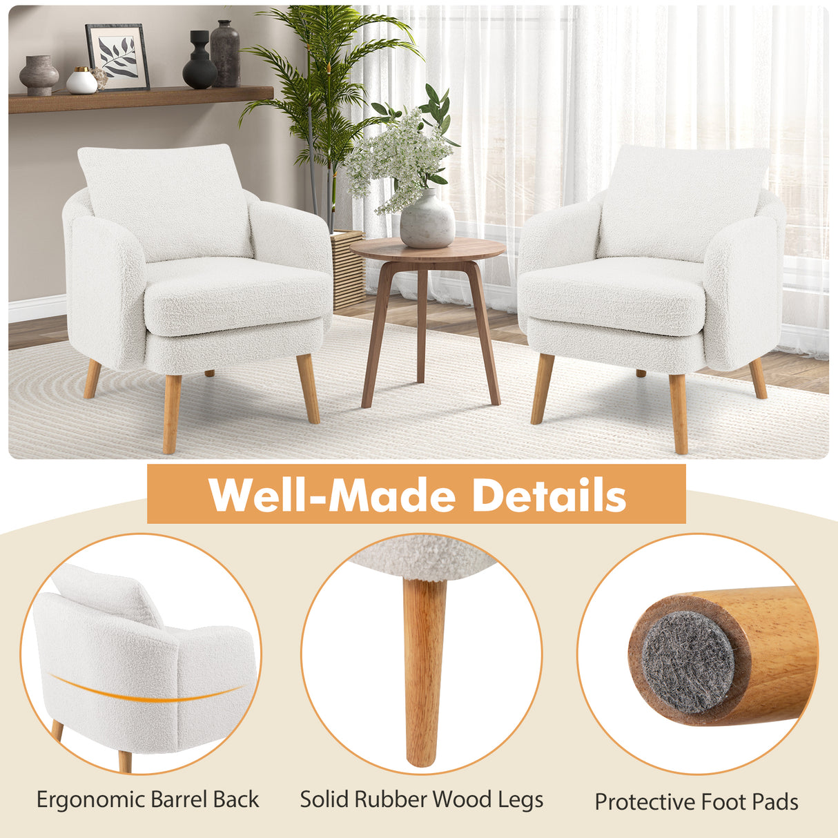 Sherpa Accent Chair Modern Living Room Chair with Seat Cushion