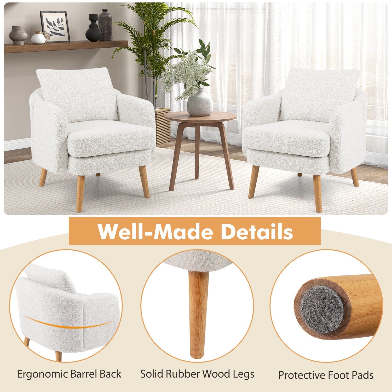 Sherpa Accent Chair Modern Living Room Chair with Seat Cushion