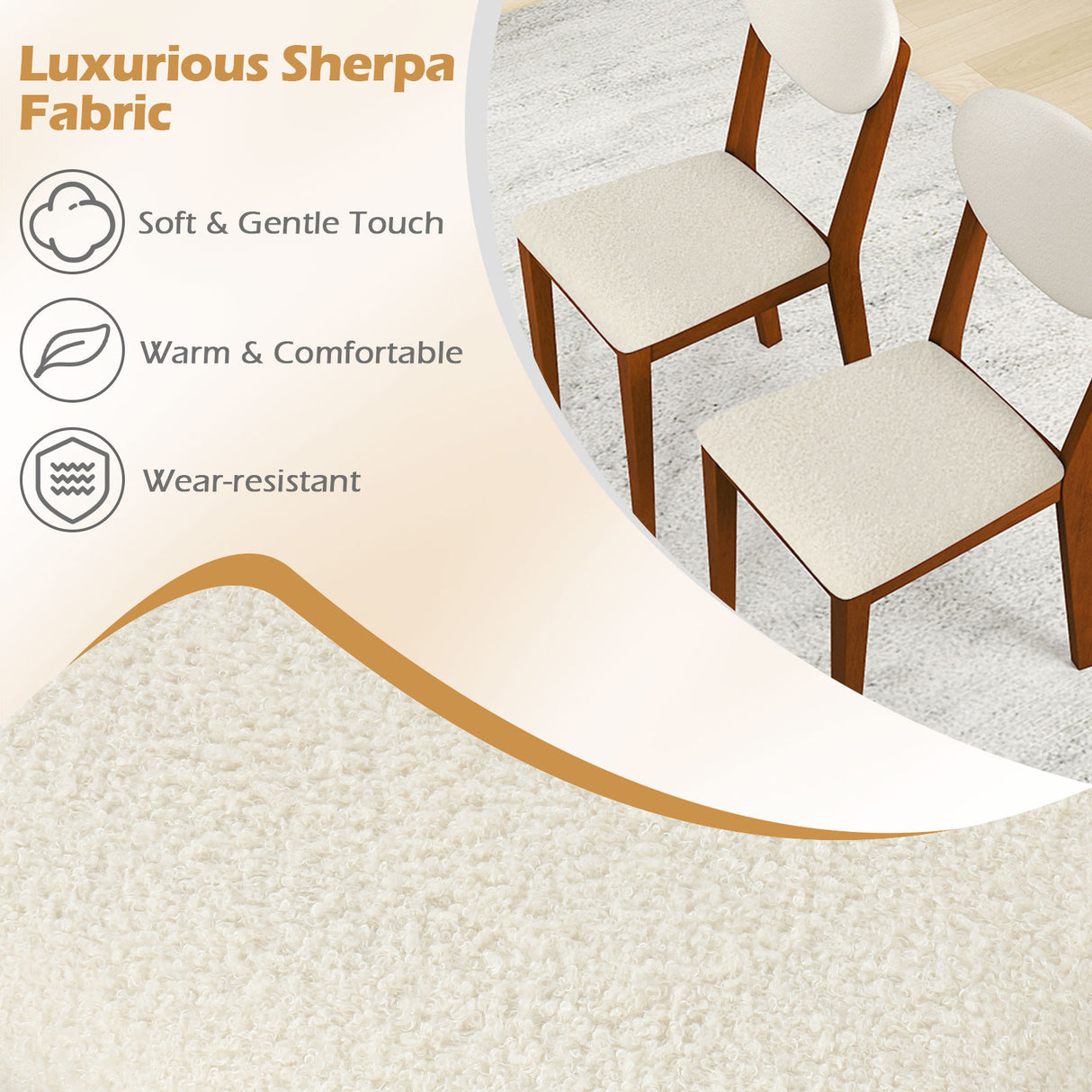 Sherpa Dining Chairs Set of 4 with Rubber Wood Legs for Dining Room-Walnut