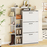 Shoe Cabinet with Open Shelves Modern Shoe Organizer with 3 Flip Drawers