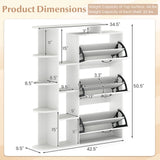 Shoe Cabinet with Open Shelves Modern Shoe Organizer with 3 Flip Drawers