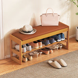 Shoe Rack Bench with Storage 2-Tier Rubberwood Entryway Bench with Flip-Open Storage