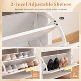 Shoe Storage Bench Narrow Wooden Entryway Bench with 2 Flip Drawers