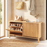 Shoe Storage Bench Narrow Wooden Entryway Bench with 2 Flip Drawers
