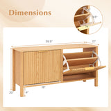 Shoe Storage Bench Narrow Wooden Entryway Bench with 2 Flip Drawers