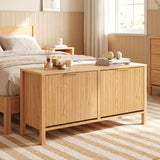 Shoe Storage Bench Narrow Wooden Entryway Bench with 2 Flip Drawers