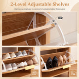 Shoe Storage Bench Narrow Wooden Entryway Bench with 2 Flip Drawers