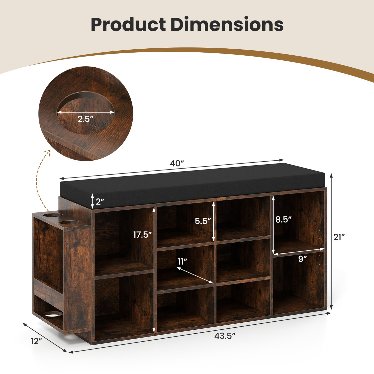 Shoe Storage Bench with Umbrella Stand 10-Cubby Entryway Shoe Rack Organizer