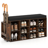 Shoe Storage Bench with Umbrella Stand 10-Cubby Entryway Shoe Rack Organizer