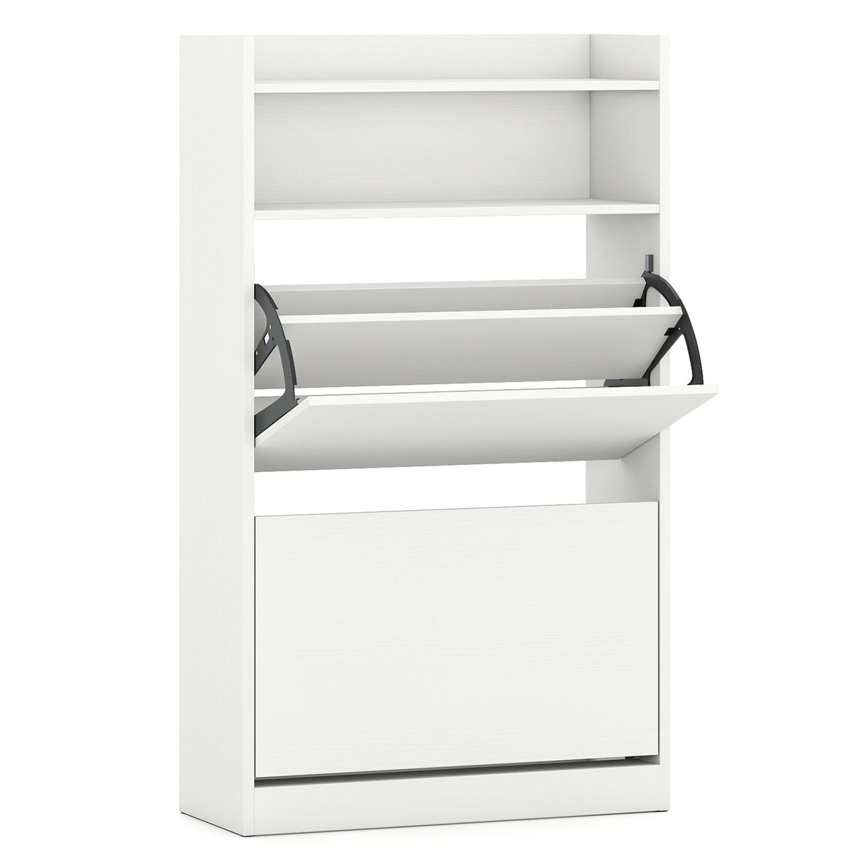 Shoe Storage Cabinet Hidden Shoe Rack with 2 Flip Drawers Adjustable and Removable Shelves-White