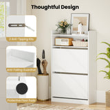 Shoe Storage Cabinet Hidden Shoe Rack with 2 Flip Drawers Adjustable and Removable Shelves-White