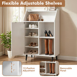 Shoe Storage Cabinet with 2-Tier Open Compartment and 4-Tier Adjustable Shelf-White