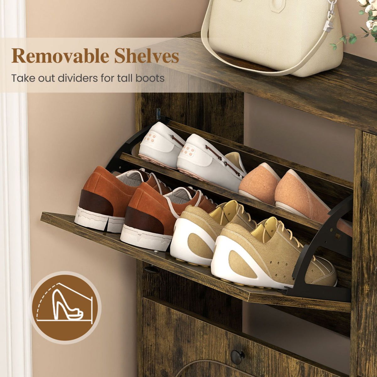 Shoe Storage Cabinet with 4 Flip Drawers and Aluminum Legs for Foyer and Hallway