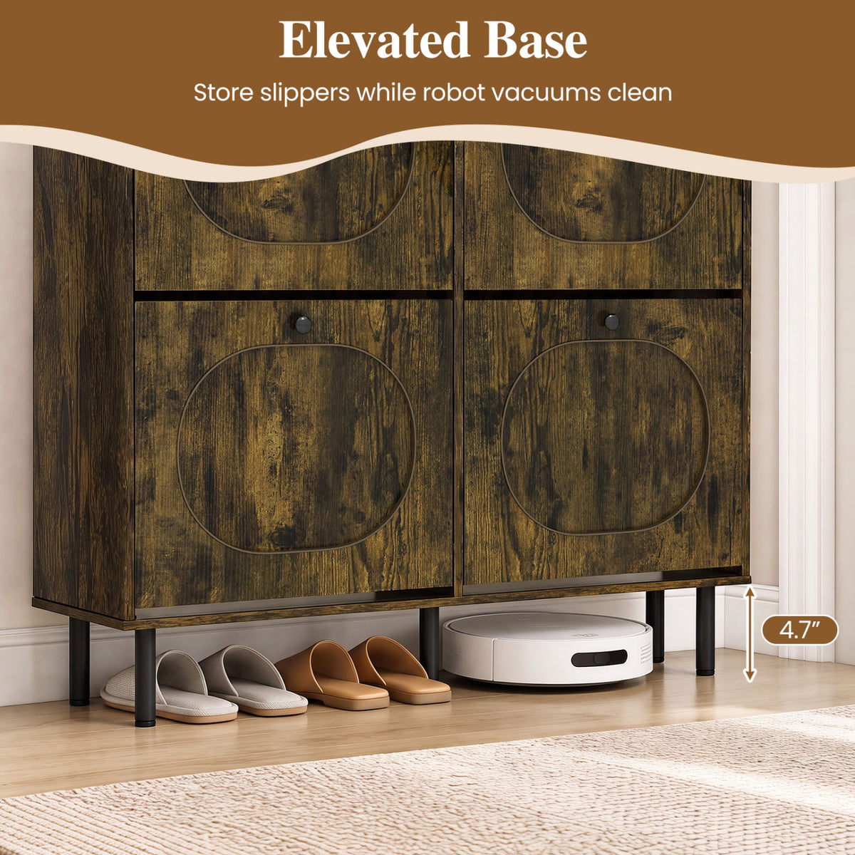 Shoe Storage Cabinet with 4 Flip Drawers and Aluminum Legs for Foyer and Hallway
