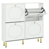 Shoe Storage Cabinet with 4 Flip Drawers and Aluminum Legs for Foyer and Hallway