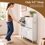 Shoe Storage Cabinet with 4 Flip Drawers and Aluminum Legs for Foyer and Hallway