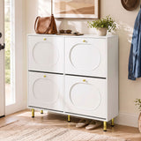 Shoe Storage Cabinet with 4 Flip Drawers and Aluminum Legs for Foyer and Hallway