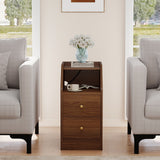 Side End Table with Charging Station Sofa Couch Table with Shelf Drawers