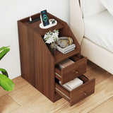 Side End Table with Charging Station Sofa Couch Table with Shelf Drawers