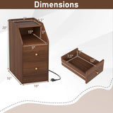 Side End Table with Charging Station Sofa Couch Table with Shelf Drawers