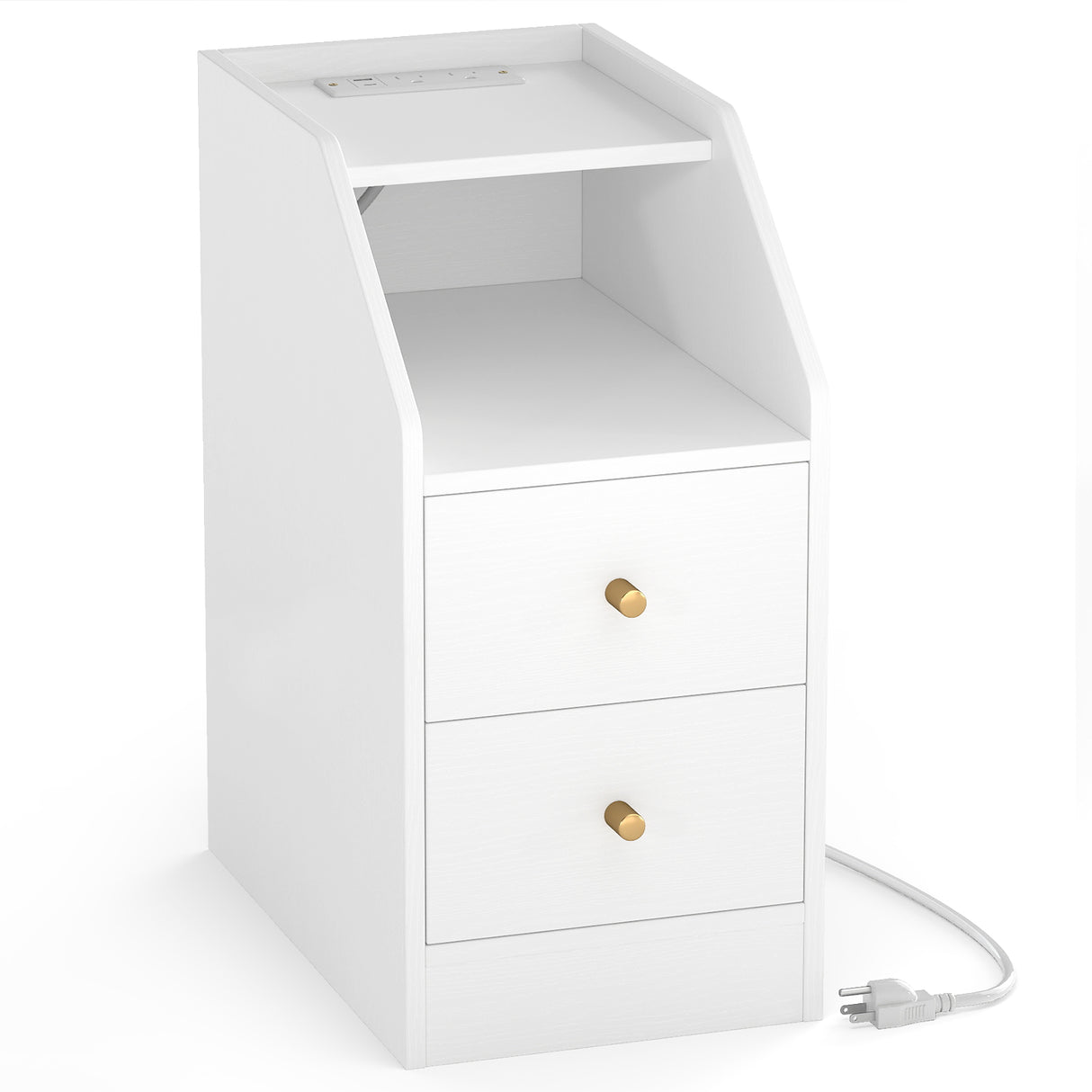 Side End Table with Charging Station Sofa Couch Table with Shelf Drawers