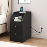 Side End Table with Charging Station Sofa Couch Table with Shelf Drawers