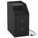 Side End Table with Charging Station Sofa Couch Table with Shelf Drawers