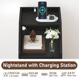 Side End Table with Charging Station Sofa Couch Table with Shelf Drawers