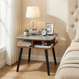 Side Table Faux Marble End Table with Storage Shelves and Rubber Wood Legs-Walnut