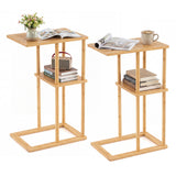 Side Table Set of 2 with Storage Shelves and Bamboo Construction-Natural