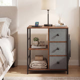 Side Table with Charging Station Industrial Nightstand with Open Shelves-Rustic Brown