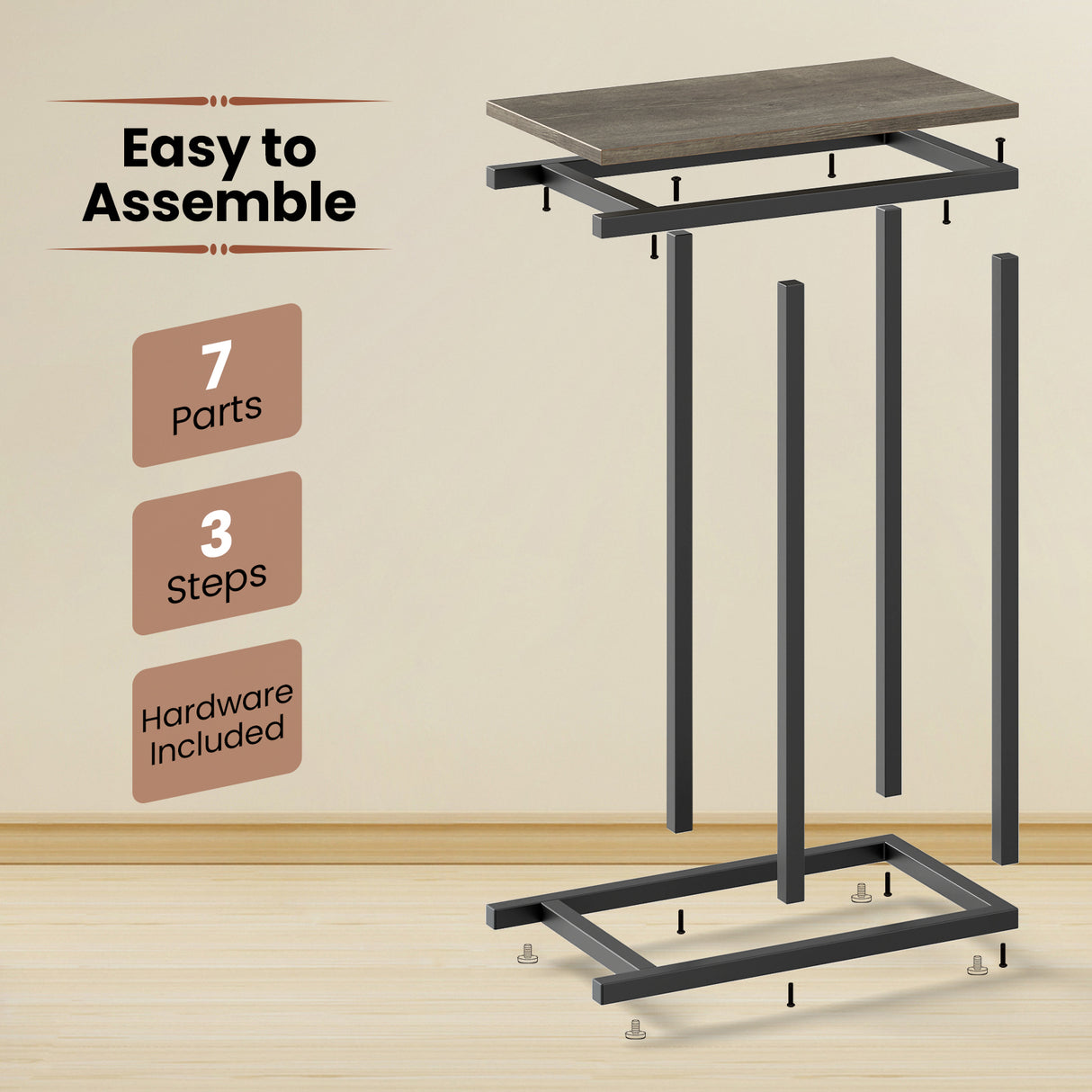 C-shaped Side Table with Heavy-duty Metal Frame
