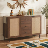 Sideboard Buffet Cabinet Rustic Farmhouse Coffee Bar Table with 2 Rattan Doors and 3 Drawers