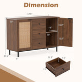Sideboard Buffet Cabinet Rustic Farmhouse Coffee Bar Table with 2 Rattan Doors and 3 Drawers
