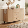 Sideboard Buffet Cabinet Rustic Farmhouse Coffee Bar Table with 2 Rattan Doors and 3 Drawers