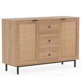 Sideboard Buffet Cabinet Rustic Farmhouse Coffee Bar Table with 2 Rattan Doors and 3 Drawers
