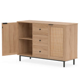 Sideboard Buffet Cabinet Rustic Farmhouse Coffee Bar Table with 2 Rattan Doors and 3 Drawers