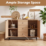 Sideboard Buffet Cabinet Rustic Farmhouse Coffee Bar Table with 2 Rattan Doors and 3 Drawers