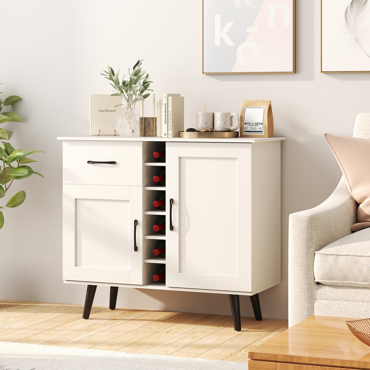 2-Door Buffet Sideboard with 6-Bottle Wine Rack Drawer