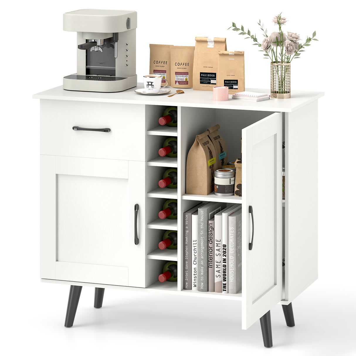 2-Door Buffet Sideboard with 6-Bottle Wine Rack Drawer