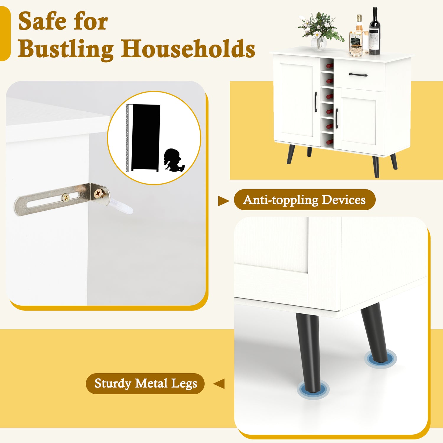 2-Door Buffet Sideboard with 6-Bottle Wine Rack Drawer