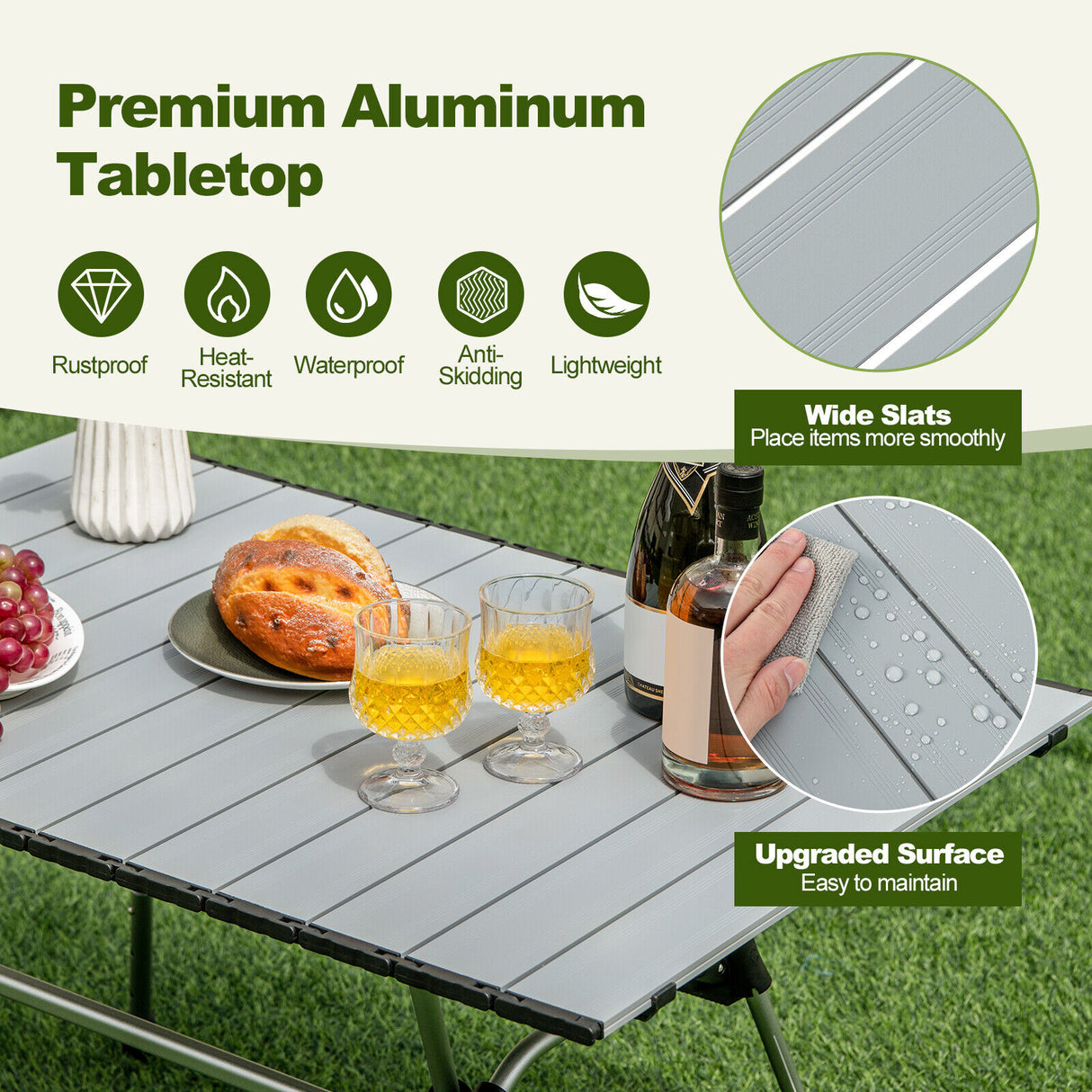 Folding Heavy-Duty Aluminum Camping Table with Carrying Bag-Silver