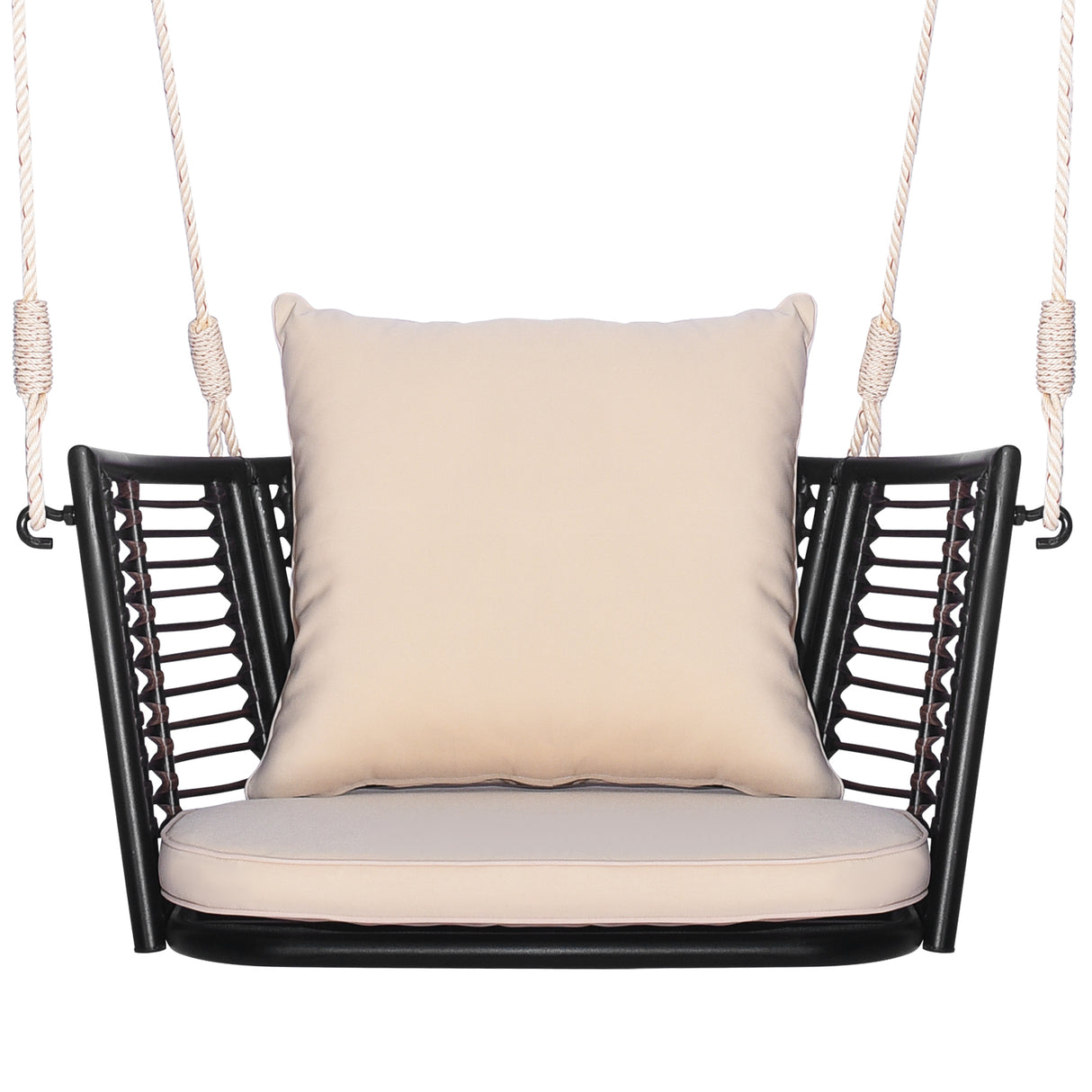 Single Person Hanging Seat with Woven Rattan Backrest for Backyard