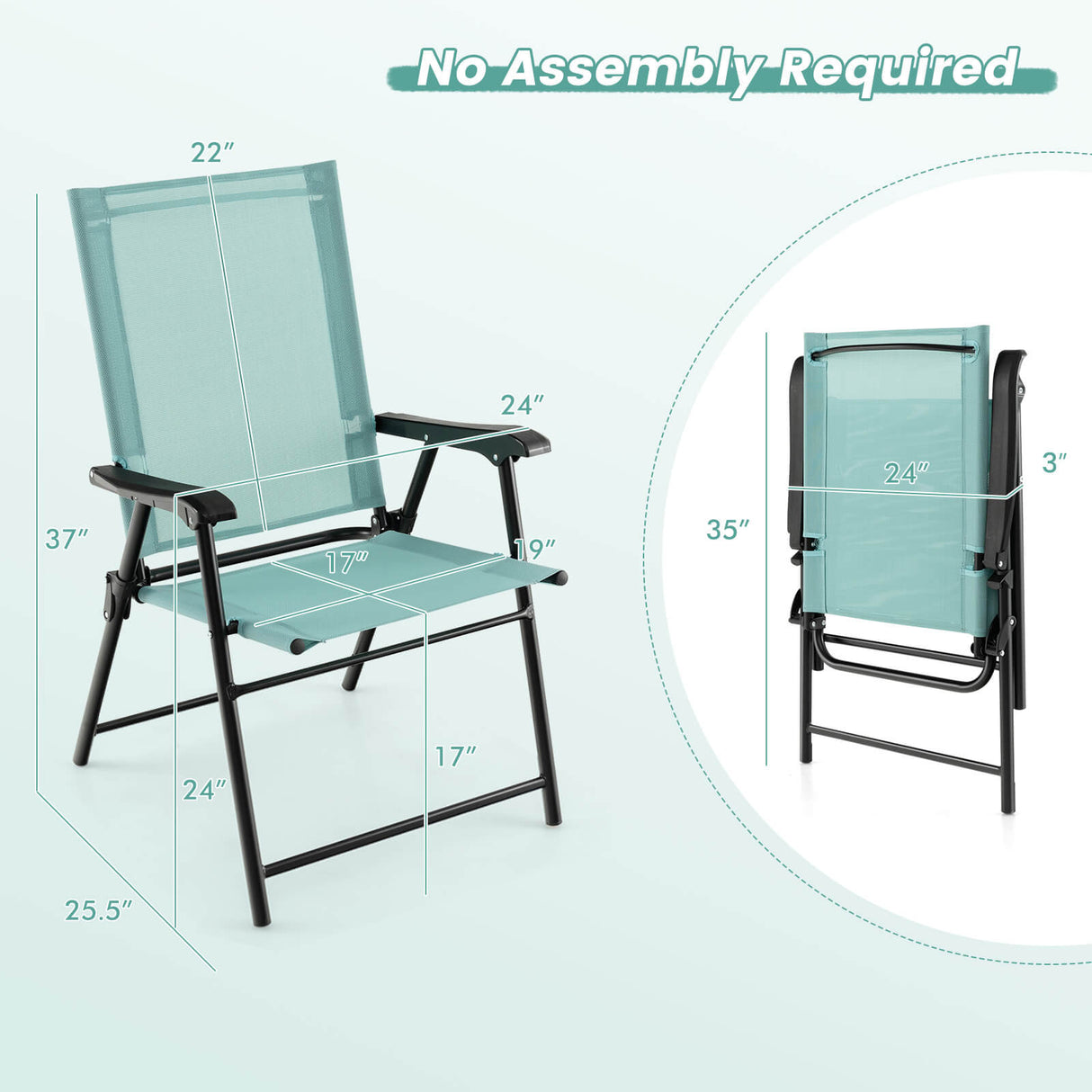 2 Set of Patio Dining Chair with Armrests and Metal Frame