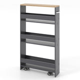 Narrow Mobile Serving Cart with Open Shelves for Kitchen Bathroom Living Room
